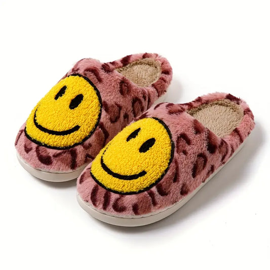 Adult Smile Pattern Home Slippers Soft Plush Cozy House Slippers Anti-skid Slip-on Shoes