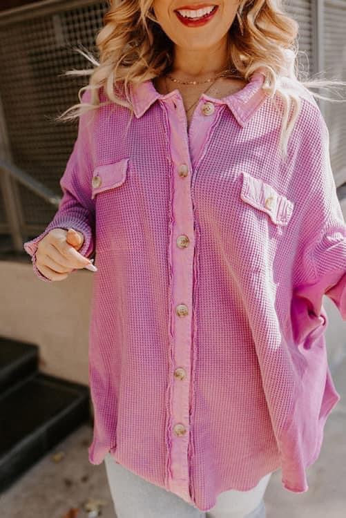 Waffle Knit Flap Pocket Long Sleeve Shirt